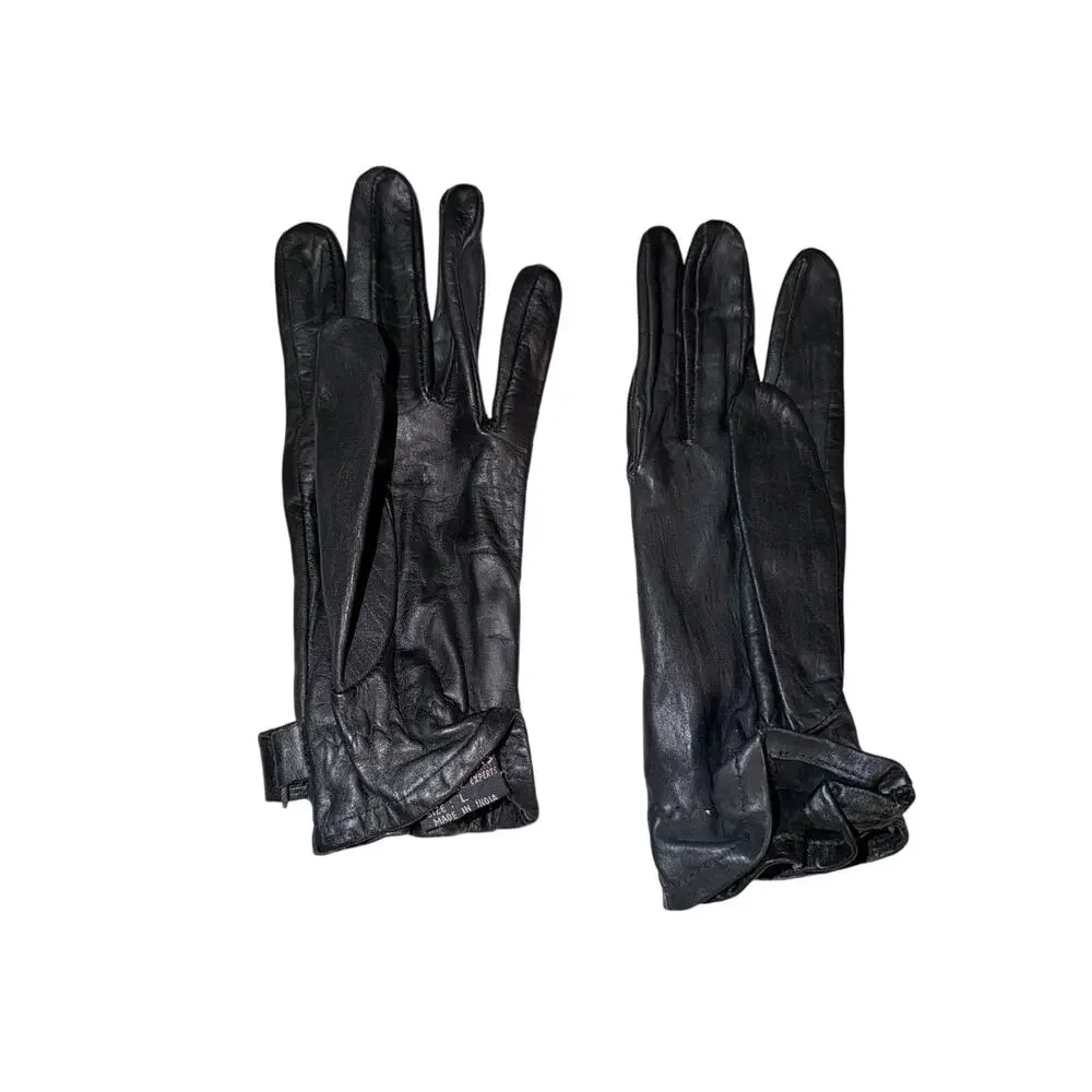 Vintage Wilson’s smooth leather black womens gloves large made in India cinch